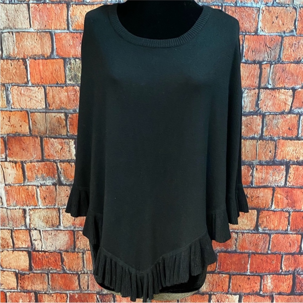 By Design‎ Black Ruffle Trim Poncho Sweater